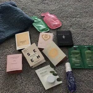 Assorted Beauty Sample Set. Includes new makeup bag and all shown